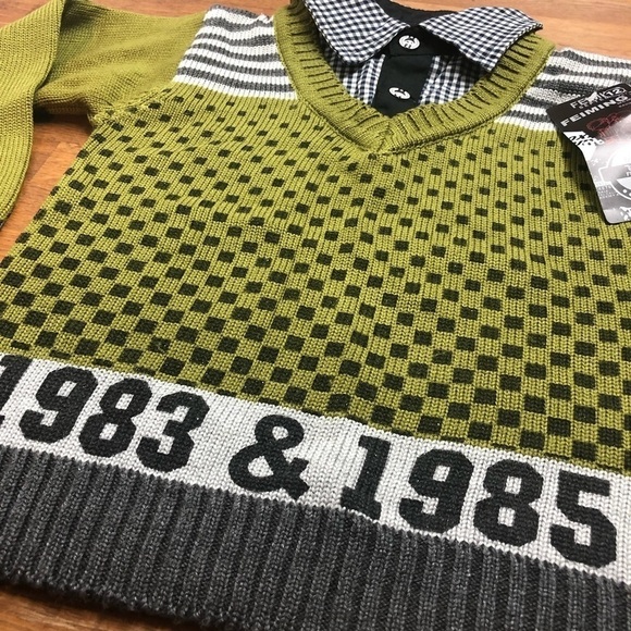 🎉3 For 15$🎉 Nwt Boy’s Green And Black Sweater Shirt Collar Casual Chic Sz 5 - Picture 4 of 11